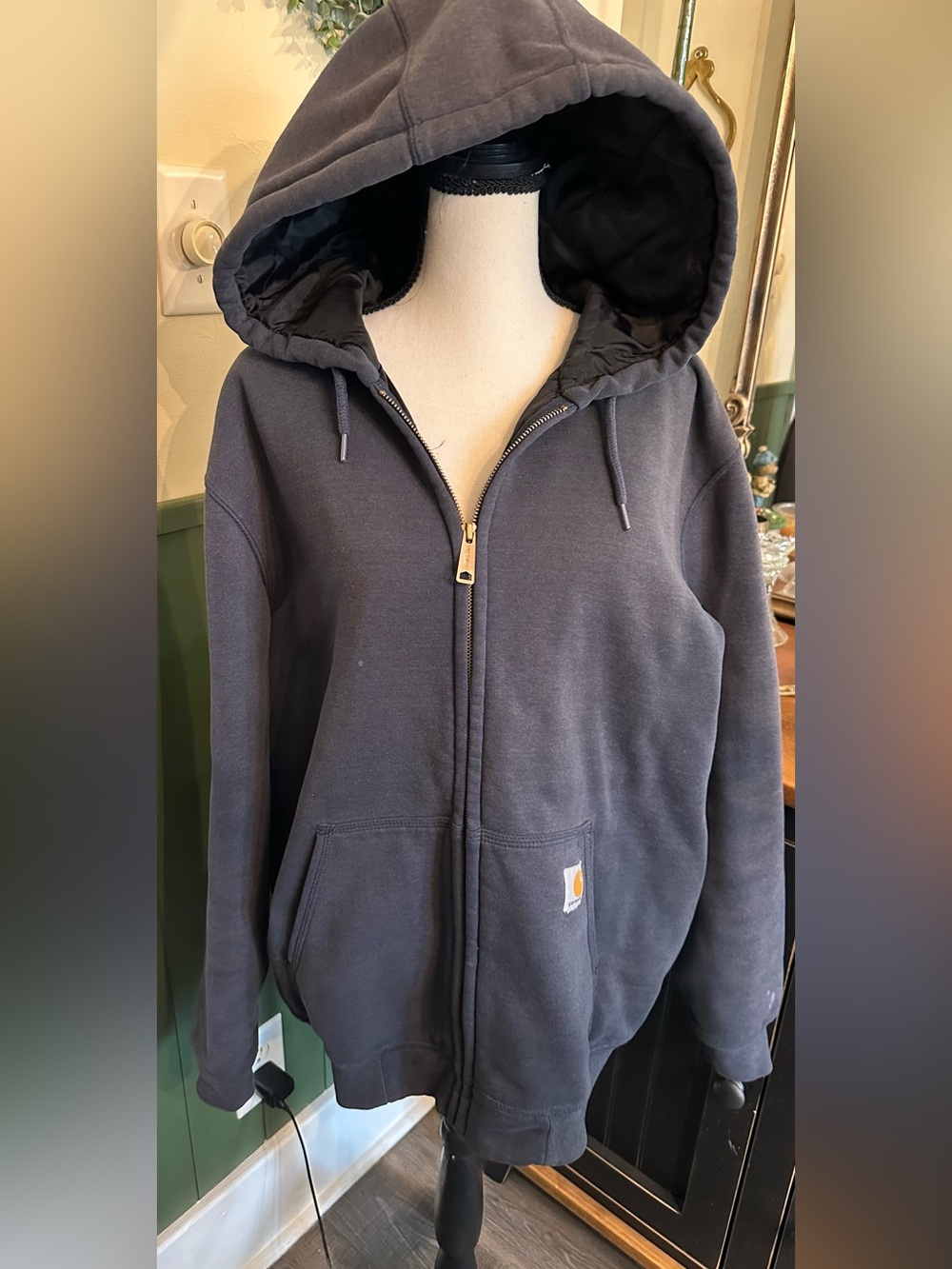 Carhartt Quilt Lined Full Zip Hooded Sweatshirt Blue Size Medium Insulated Work